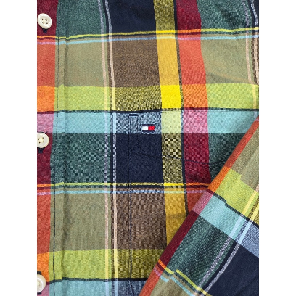 Y2K Tommy Hilfiger Mens Classic Fit Plaid Button Down Shirt Multicolor Preppy